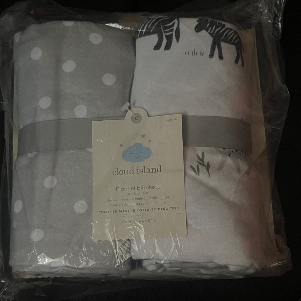 cloud island Gray & White Flannel Baby Blanket Duo - Zebra & Polka Dot
